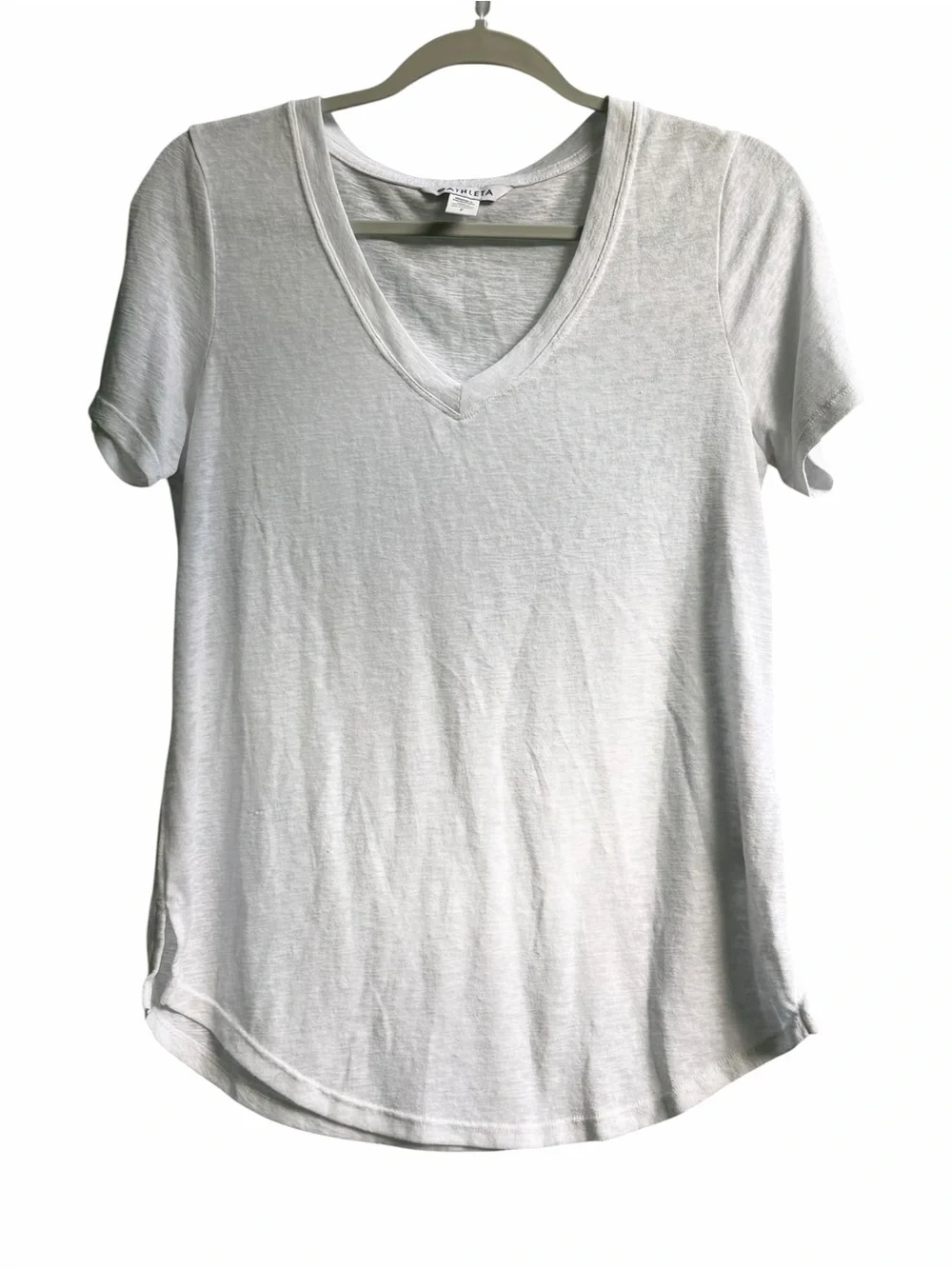 Athleta White V-Neck Short Sleeve T-Shirt Size S - Picture 2 of 7